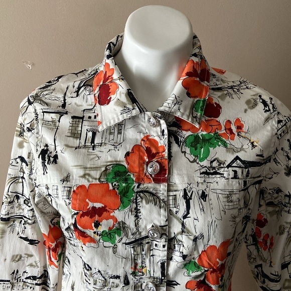 Susan Graver Style Women’s Black And White Floral Cotton Button Down Top Size XS - Picture 4 of 8